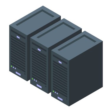 Üç sunucu hizada duruyor, modern bir veri tabanında büyük verileri depoluyor