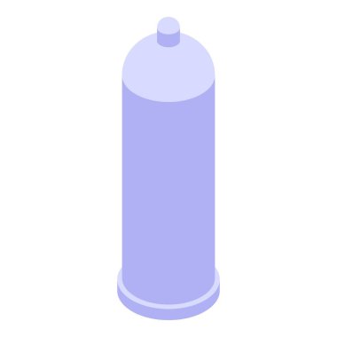 Mavi prezervatif, beyaz arka planda izole edilmiş yuvarlak uçlu izometrik görüntüyle ayakta duruyor.