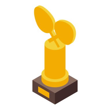 Üzerinde iki çapraz masa tenisi raketi olan altın ödül, masa tenisi yarışmasında zafer ve başarıyı simgeliyor.