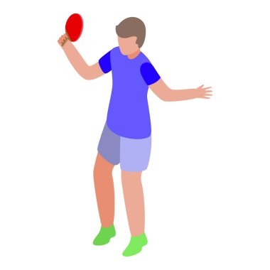 Genç atlet masa tenisi oynuyor, kırmızı raket, sağlıklı yaşam tarzı ve spor konseptiyle servis yapıyor.