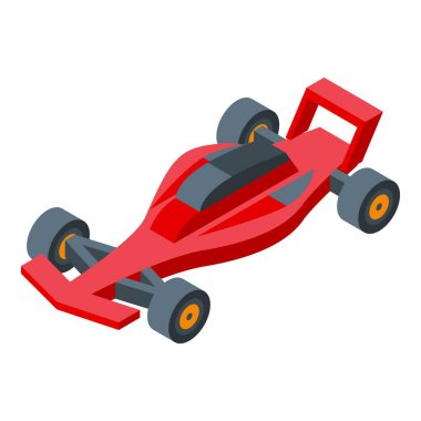 Grand Prix pistinde kırmızı izometrik yarış arabası hız yapıyor.