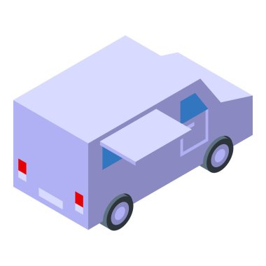 Sokak yemeği minibüsü yemek için izometrik görüş sunuyor.