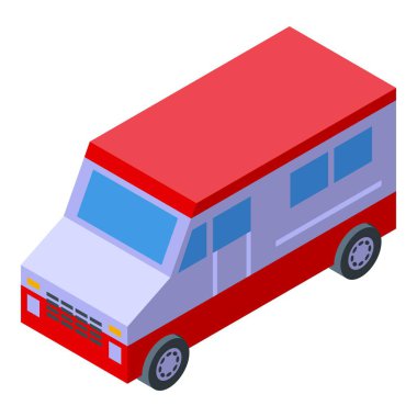 Beyaz zemin üzerinde izometrik ikon taşıyan kırmızı ve beyaz banka zırhlı kamyonu