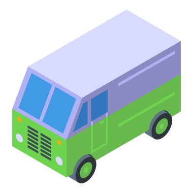 İzometrik görüntüde duran yeşil dağıtım aracı beyaz arkaplanda izole edildi