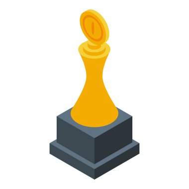 Yuvarlak kapaklı parlak altın kupa kare bir kaidede duruyor, zaferi ve başarıyı simgeliyor.