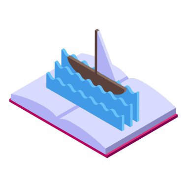 Bir geminin dalgalar üzerinde yelken açtığı açık bir kitap, macera edebiyatı ve deniz hikayelerini temsil ediyor.