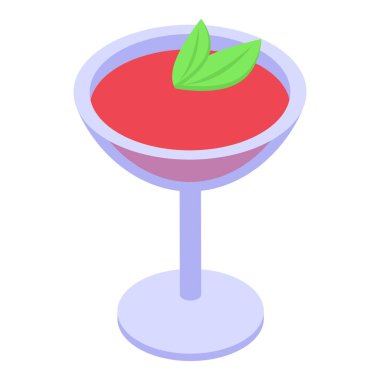 Dolgun yeşil bir garnitürle süslenmiş saplı bir bardakta kırmızı kokteyl.