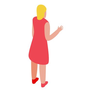 Ayakta duran ve elini sallayan genç bir kadın sanki bir şey sunuyormuş gibi.