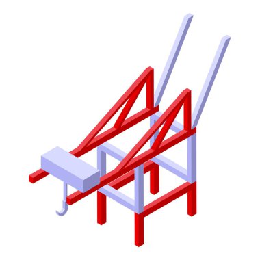 Kırmızı liman vinci ağır kargo konteynırını kaldırıyor, endüstriyel liman altyapı elemanı izometrik simge