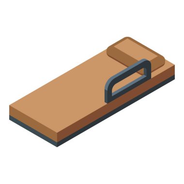 Kahverengi şilte ve yastıkla sade ahşap yatak, izometrik manzara.