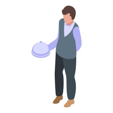 Garson bir saat tutuyor, restoranda yemek servisi yapmaya hazır.