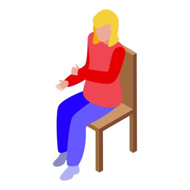 Genç kadın bir sandalyede oturuyor ve elleriyle bir şey açıklıyormuş gibi el kol hareketi yapıyor.