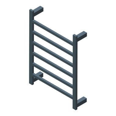 Modern ısıtmalı havlu korkuluğu banyoda yerde duruyor.