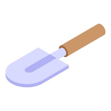 Çiçek ve sebze dikmek için ahşap saplı küçük el küreği, izometrik görüş