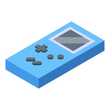 Pikselli ekranlı mavi el bilgisayarı oyun konsolu, klasik oyun anılarını canlandırıyor