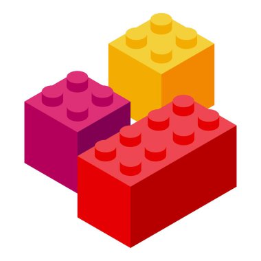 Üç renkli oyuncak tuğla istiflenmiş, izometrik perspektifli bir merdiven yaratıyor.