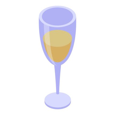 Kutlamalar sırasında tüketilen beyaz şarap içeren Isometric cam.