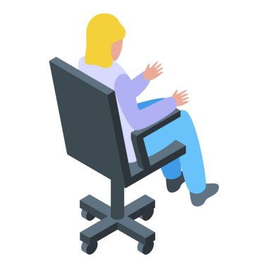 İş kadını bir ofis sandalyesinde otururken el kol hareketi yapıyor.