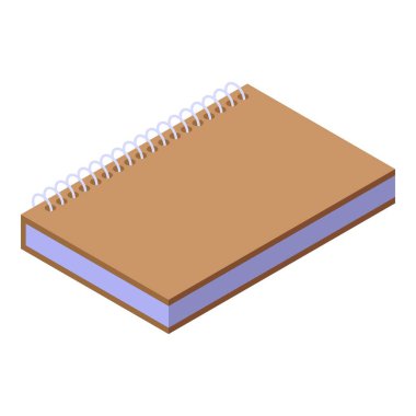 Boş sayfaları olan kahverengi spiral bir defterin Isometric görünümü, eğitim veya ofis tasarımları için mükemmel