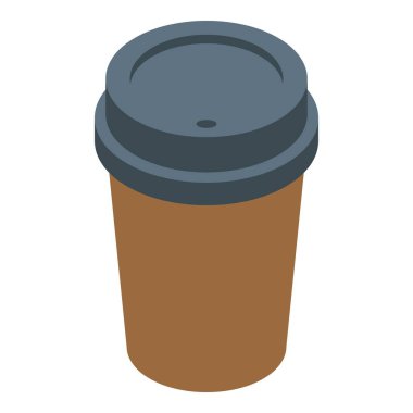 Tek kullanımlık kağıt kahve fincanı, kapalı kapaklı, izometrik bir görüntüde sunuluyor.