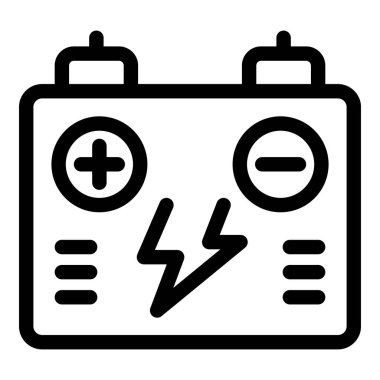 Bir araba aküsünün elektrik ve güç sağlayan çizgi resim simgesi