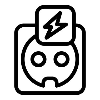 Yıldırım sembollü standart bir elektrik prizinin basit çizgi simgesi, elektriğin tehlikeleri hakkında uyarı