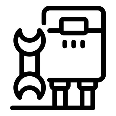 Bir ingiliz anahtarının çizgi resim simgesi kazan sistemini tamir ediyor, web siteleri ve ev onarımı ile ilgili uygulamalar için ideal