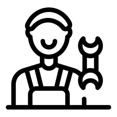 Elinde İngiliz anahtarı tutan gülümseyen bir tamirci yetenekli bir traDesperson 'ın hazırlık ve uzmanlığını somutlaştırıyor.