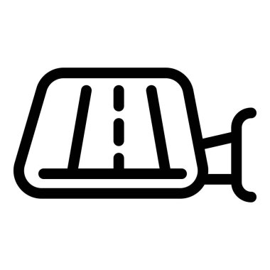 Bir arabanın dikiz aynasının çizgi simgesi boş bir düz yolu yansıtır