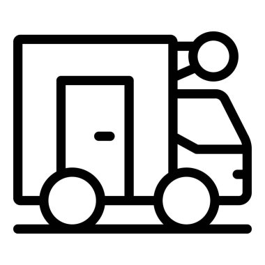 Ulaşım ve dağıtımı sembolize eden bir dağıtım kamyonunun basit siyah beyaz çizgili sanat simgesi