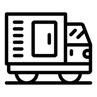 Elektrik jeneratörü taşıyan bir kamyonun çizgi sanat simgesi, uzak yerlerde veya kesintiler sırasında elektrik sağlamak için şarttır