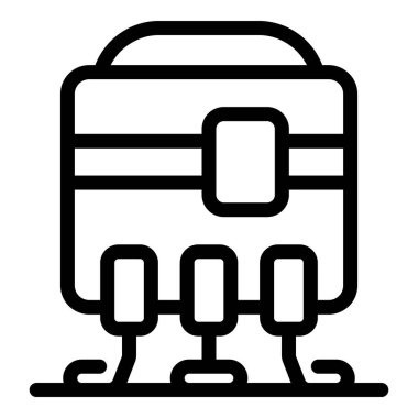 Modern bir elektrik otobüsünün çizgi sanat simgesi pilini bir platformda şarj ediyor.