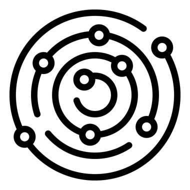 Güneş sistemi modelinin, Güneş 'in yörüngesinde dönen gezegenleri olan basit bir siyah ve beyaz vektör simgesi.