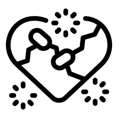 Parçaları birleştiren kablolarla kırık bir kalbin çizgi sanat ikonu bir ilişkiyi onarma girişimini sembolize ediyor.