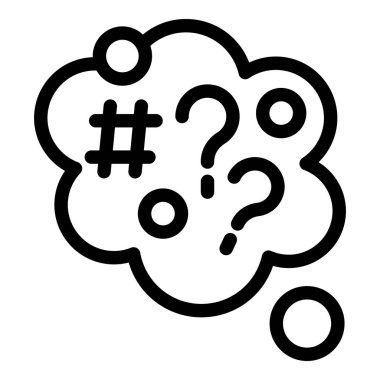 Basit düşünce balonu soru işaretleri ve karmaşa ve belirsizliği temsil eden bir hashtag ile doludur.