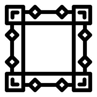 Basit siyah çizgili kare çerçeve, birbirine bağlı çizgiler ve elmaslarla tekrar eden bir desen ile dekore edilir.