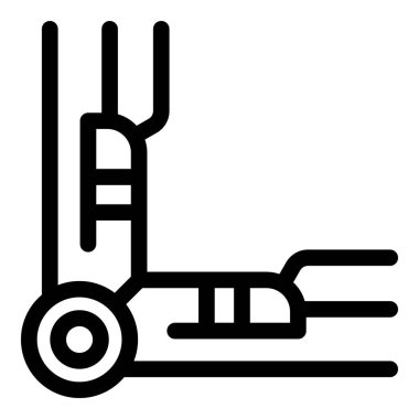 Çim biçen elektrikli bir çim biçme makinesini tasvir eden basit siyah beyaz çizgi sanat simgesi