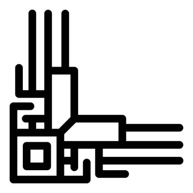 Bir devre kartı köşesinin basit siyah beyaz tasarımı, teknoloji ve elektroniği temsil ediyor.