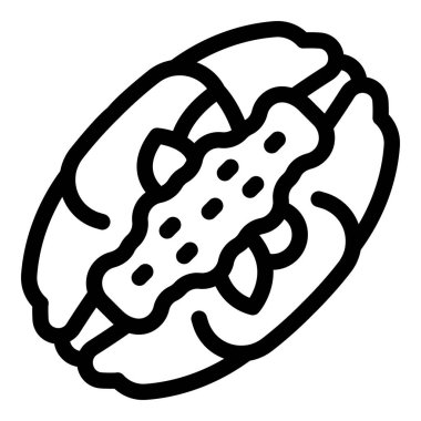 Sosisli sandviçin hardallı, çeşnili ve soğanlı basit çizimi.