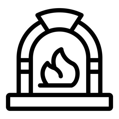 Geleneksel tuğla şöminenin içinde ateş yanan basit bir simgesi.