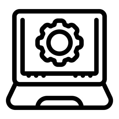 Dizüstü bilgisayar bir dişli çarkı gösteriyor, yapılandırmayı, ayarları, tercihleri veya kurulumu temsil ediyor