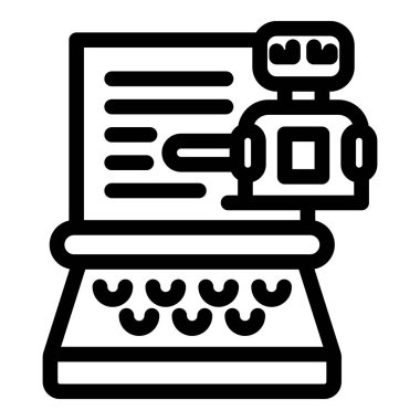 Robot bir daktiloya yazı yazıyor. Yapay zeka kavramını ve içerik oluşturmadaki rolünü simgeliyor.