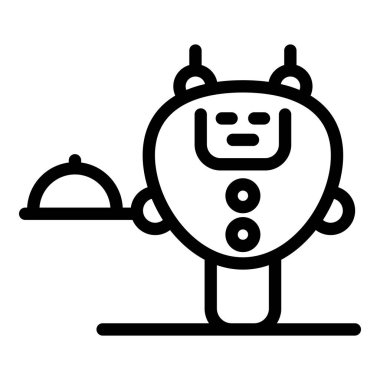 Robot garson bir saat tutuyor, yemek servisi için hazır.