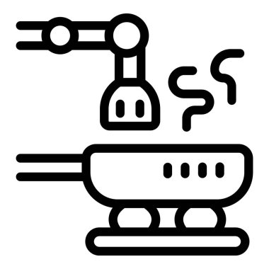 Robot kol tavada yemek pişiriyor. Yemek pişirme ve mutfak teknolojisinin geleceğini temsil ediyor.