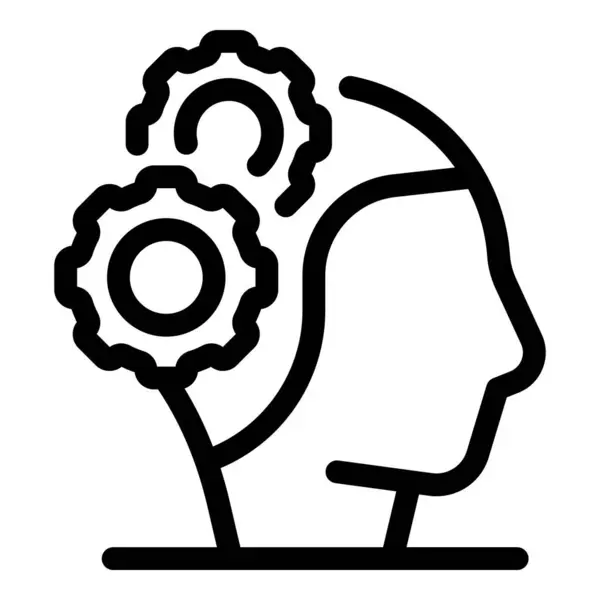 stock vector Simple line drawing represents the concept of thinking with cogwheels working inside a human head silhouette