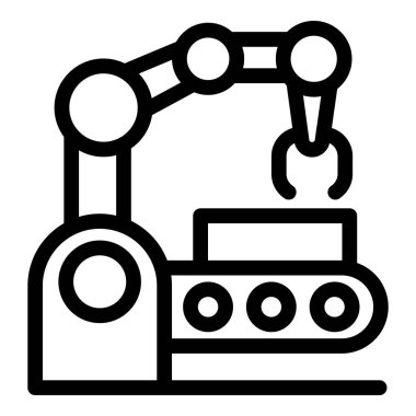 Bir robot kolun çizgi simgesi bir üretim bandından ürün alıyor