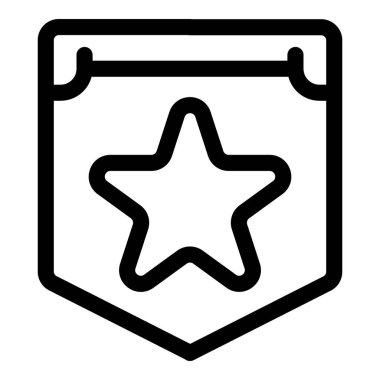 Bir yıldızın yer aldığı basit bir siyah beyaz çizgi sanatı. Askerlik, rütbe veya vatanseverlik gibi kavramlar için kullanışlı bir simge.