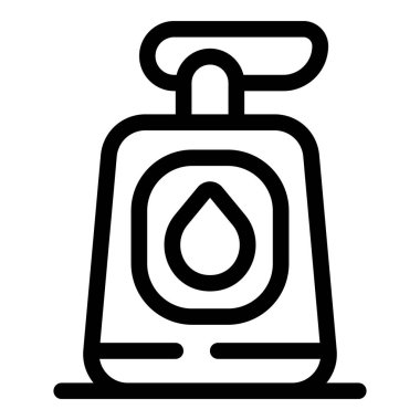 Sıvı sabun makinesinin basit siyah beyaz çizgili sanat simgesi. Pompalı. Hijyen ve el yıkamayı temsil ediyor.