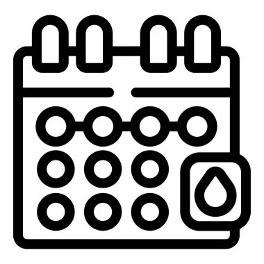 Aylık takvimin çizgi sanat vektörü simgesi su damlası ile periyot döngüsünü gösterir