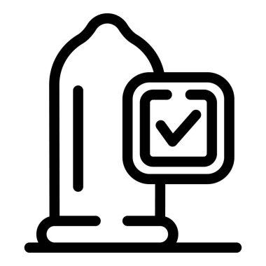 Simple, clear icon representing a condom with a check mark, symbolizing safe sex practices clipart